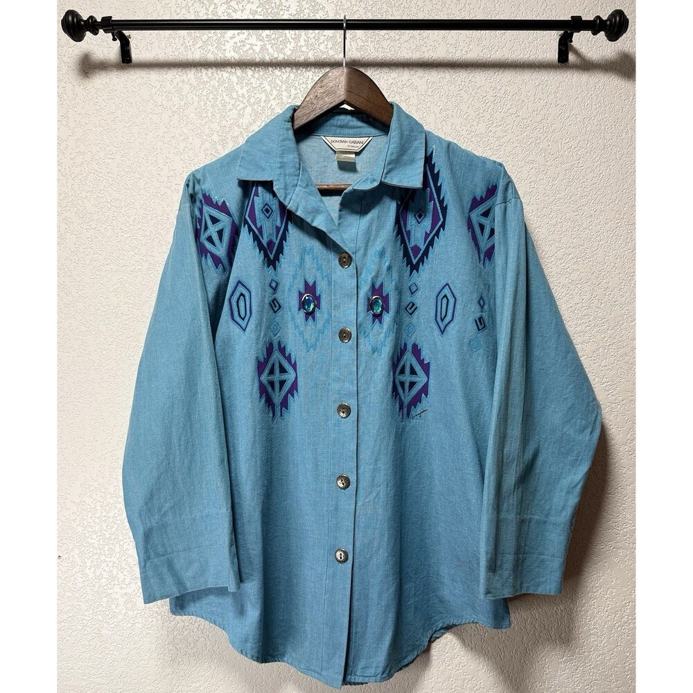 Donovan-Galvani Dallas Womens 10 Southwestern Aztec Blue Western Shirt USA